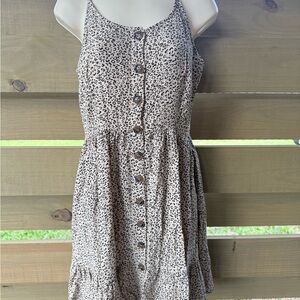 Japna Cream and Black Leopard Print Button-Front Mini Dress